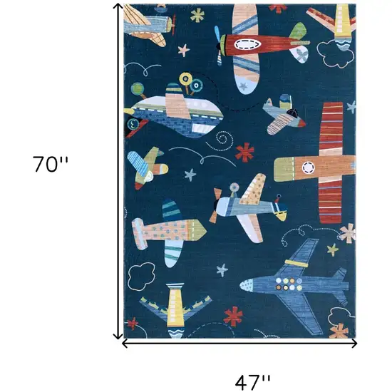 Navy Red and Orange Juvenile Airplanes Youthful Area Rug Photo 4