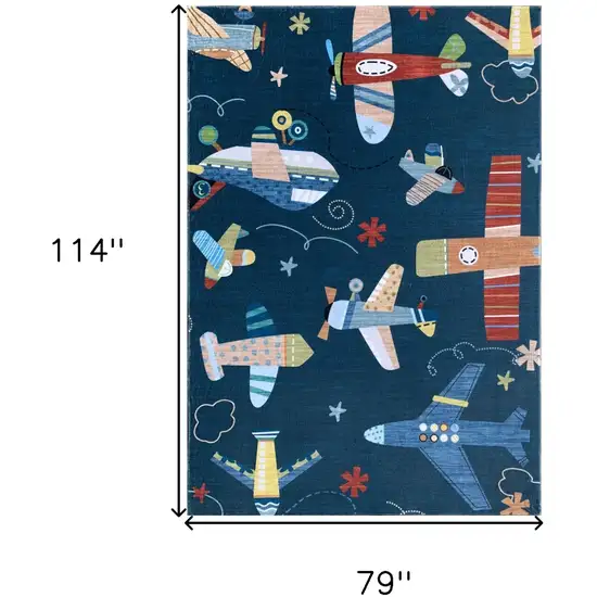 Navy Red and Orange Juvenile Airplanes Youthful Area Rug Photo 4