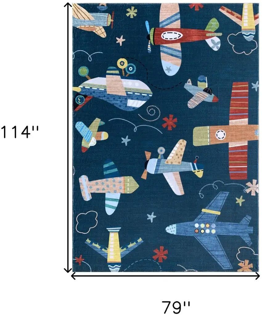 Navy Red and Orange Juvenile Airplanes Youthful Area Rug Photo 4