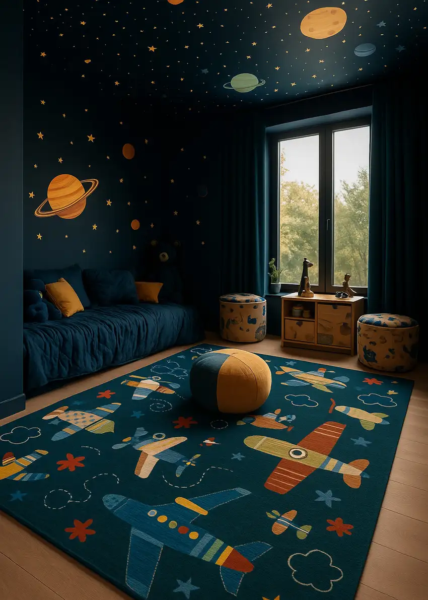 Navy Red and Orange Juvenile Airplanes Youthful Area Rug Photo 6