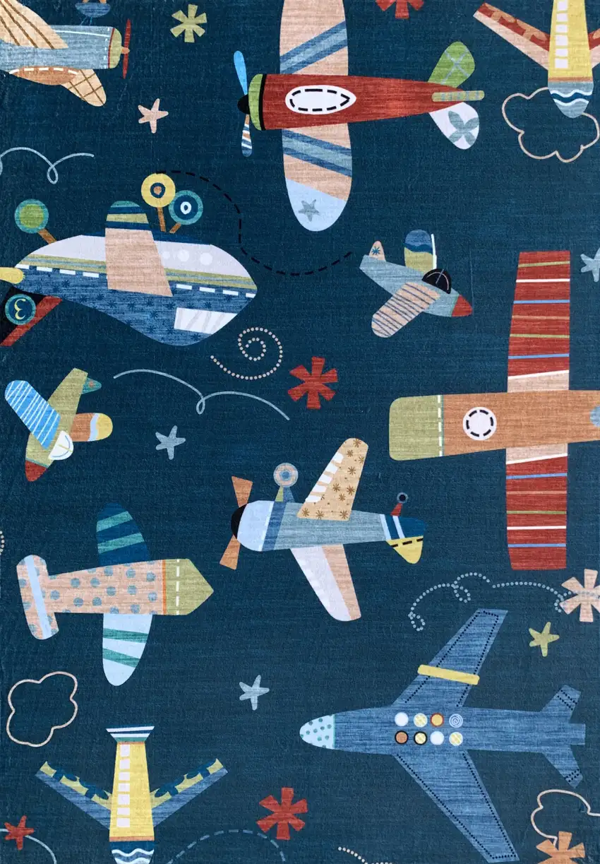 Navy Red and Orange Juvenile Airplanes Youthful Area Rug Photo 7