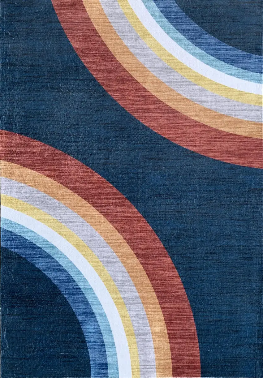 Navy Red and Orange Juvenile Rainbows Youthful Area Rug Photo 3