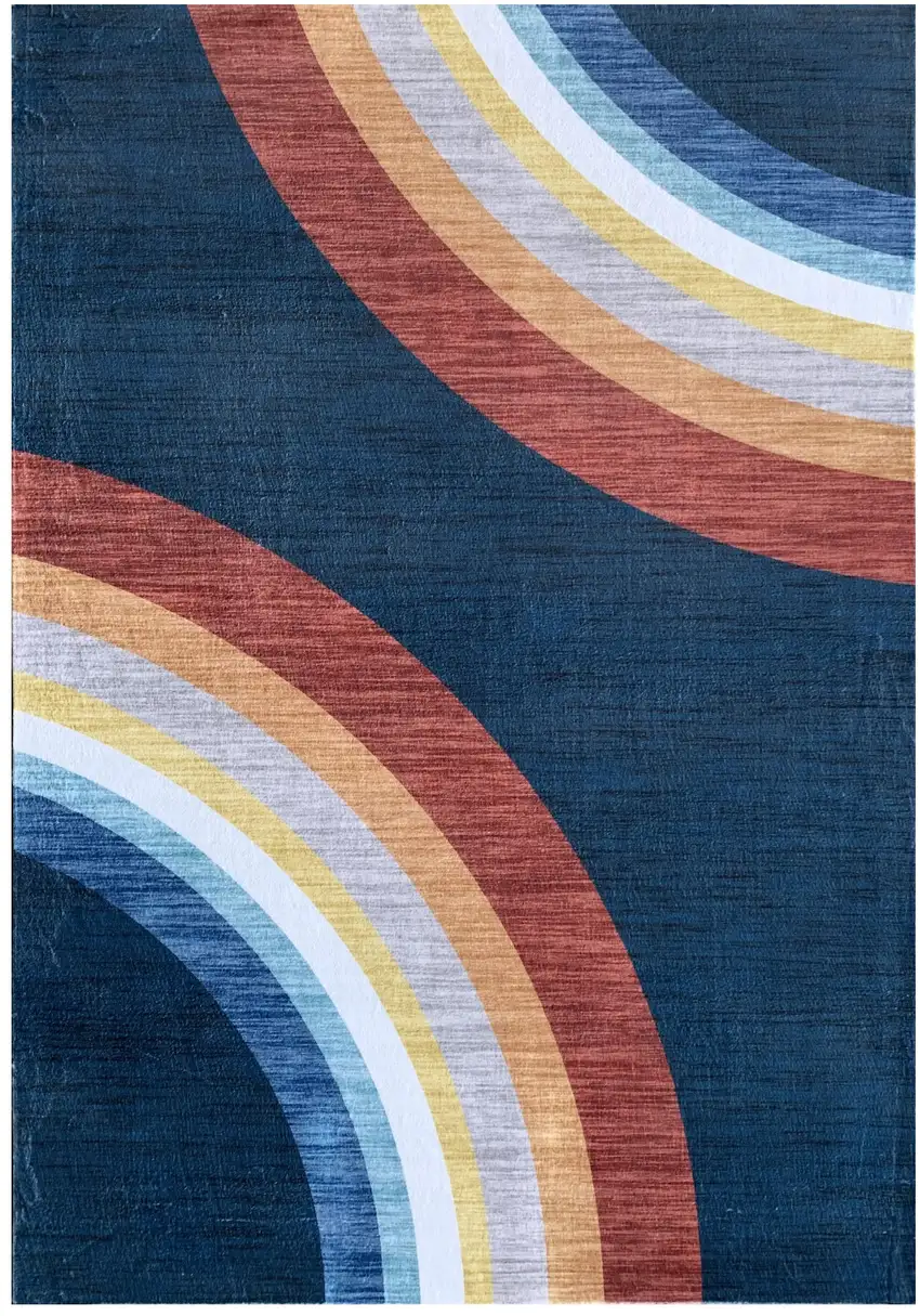 Navy Red and Orange Juvenile Rainbows Youthful Area Rug Photo 2
