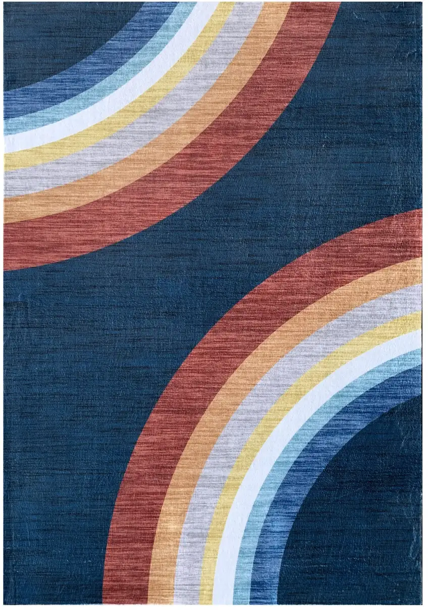 Navy Red and Orange Juvenile Rainbows Youthful Area Rug Photo 4