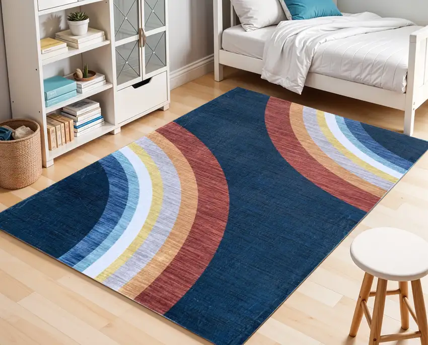 Navy Red and Orange Juvenile Rainbows Youthful Area Rug Photo 1