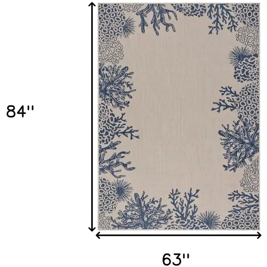 Beige And Blue Coral Indoor Outdoor Area Rug Photo 3