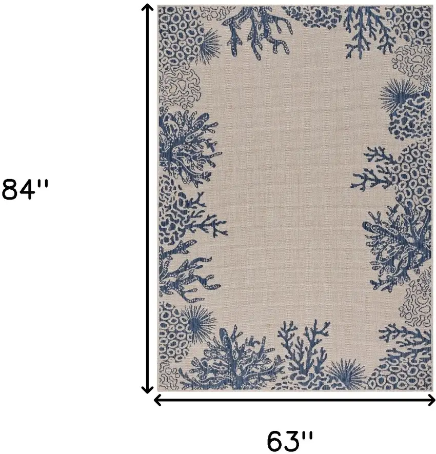 Beige And Blue Coral Indoor Outdoor Area Rug Photo 3