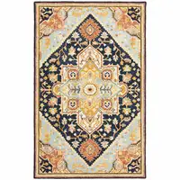 Photo of Navy Rust Blue Ivory And Gold Oriental Tufted Handmade Stain Resistant Area Rug