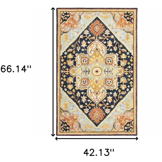 Navy Rust Blue Ivory And Gold Oriental Tufted Handmade Stain Resistant Area Rug Photo 3