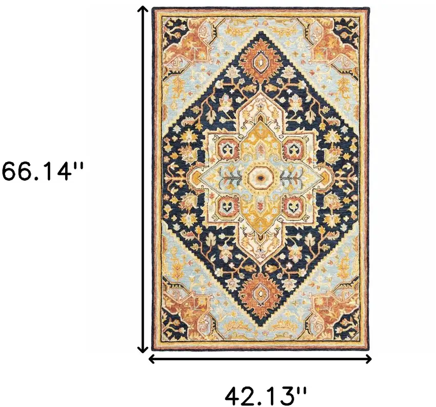 Navy Rust Blue Ivory And Gold Oriental Tufted Handmade Stain Resistant Area Rug Photo 3