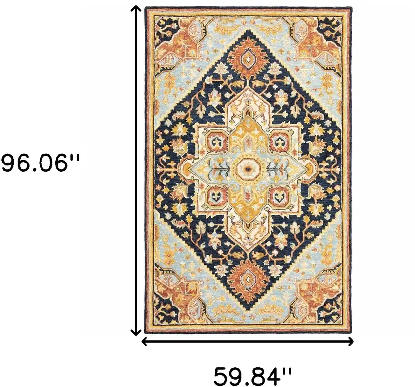 Navy Rust Blue Ivory And Gold Oriental Tufted Handmade Stain Resistant Area Rug Photo 7