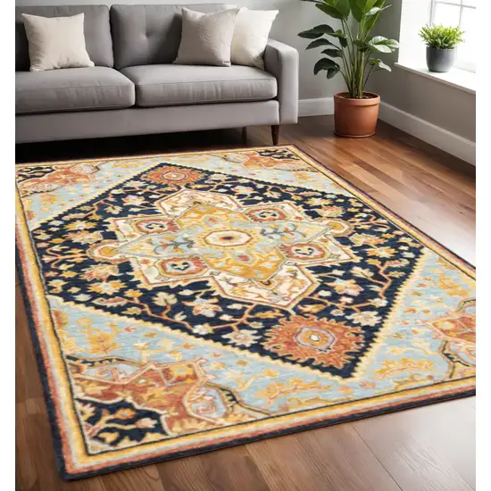 Navy Rust Blue Ivory And Gold Oriental Tufted Handmade Stain Resistant Area Rug Photo 1