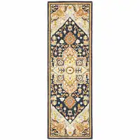 Photo of Navy Rust Blue Ivory And Gold Oriental Tufted Handmade Stain Resistant Runner Rug