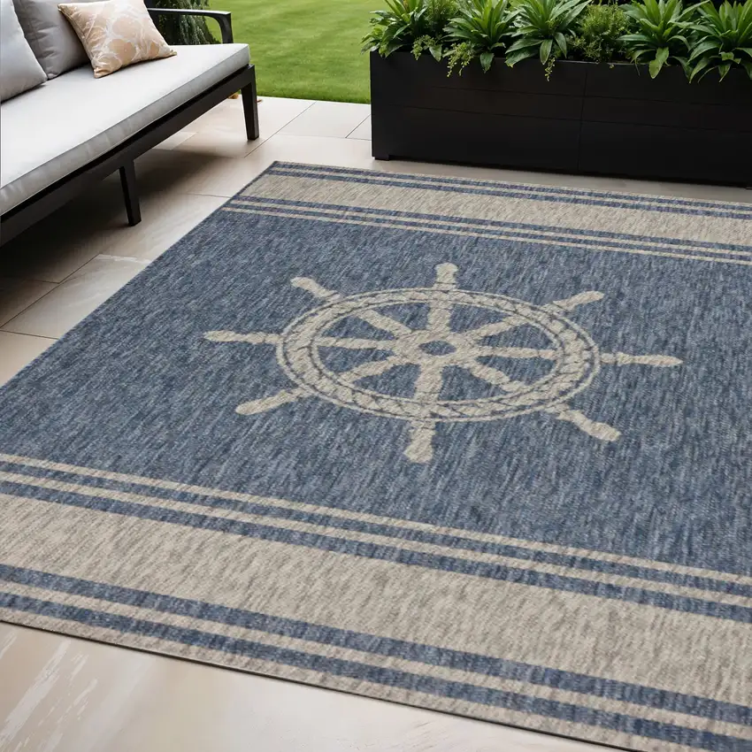 Blue And Gray Indoor Outdoor Area Rug Photo 1