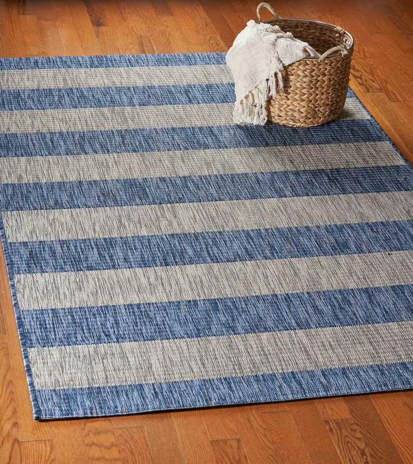 Navy Stripes Indoor Outdoor Area Rug Photo 7