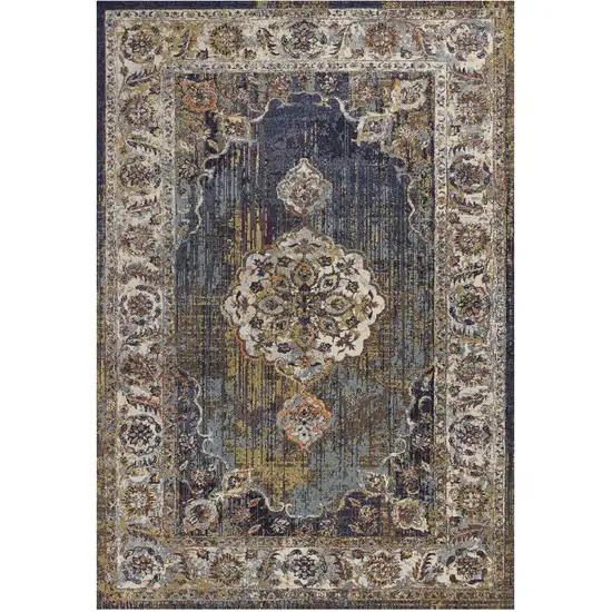 Navy Blue Gold And Ivory Medallion Area Rug Photo 2