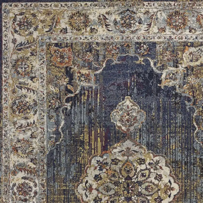 Navy Traditional Bordered Area Rug Photo 6