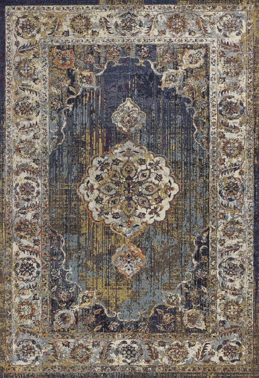 Navy Traditional Bordered Area Rug Photo 1