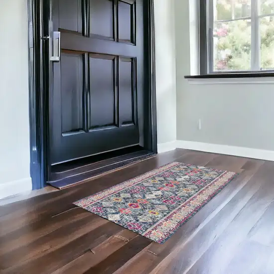 Navy Blue Oriental Dhurrie Area Rug Photo 1