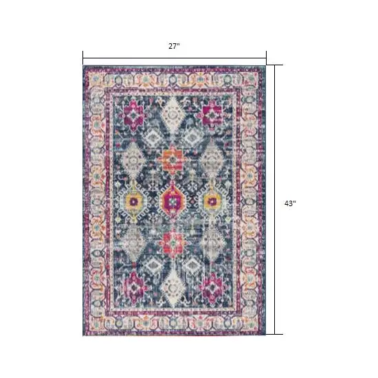 Blue and Ivory Oriental Area Rug Photo 5