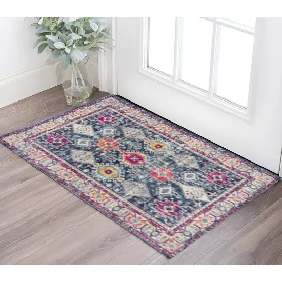 Blue and Ivory Oriental Area Rug Photo 2