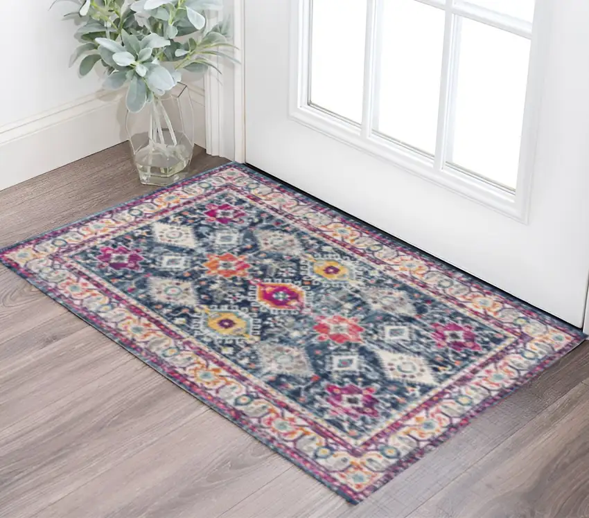 Blue and Ivory Oriental Area Rug Photo 2