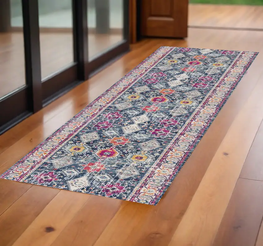 Navy Blue Oriental Dhurrie Area Rug Photo 1