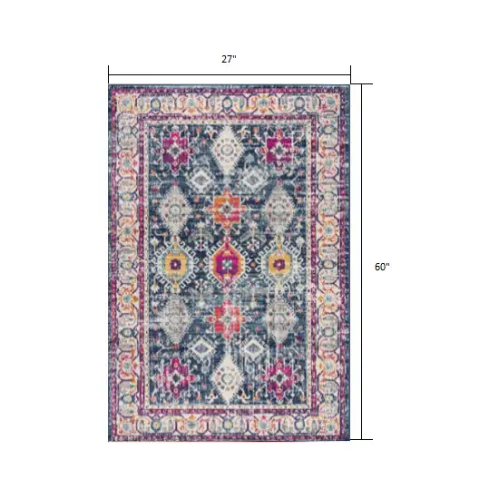 Navy Traditional Decorative Area Rug Photo 2