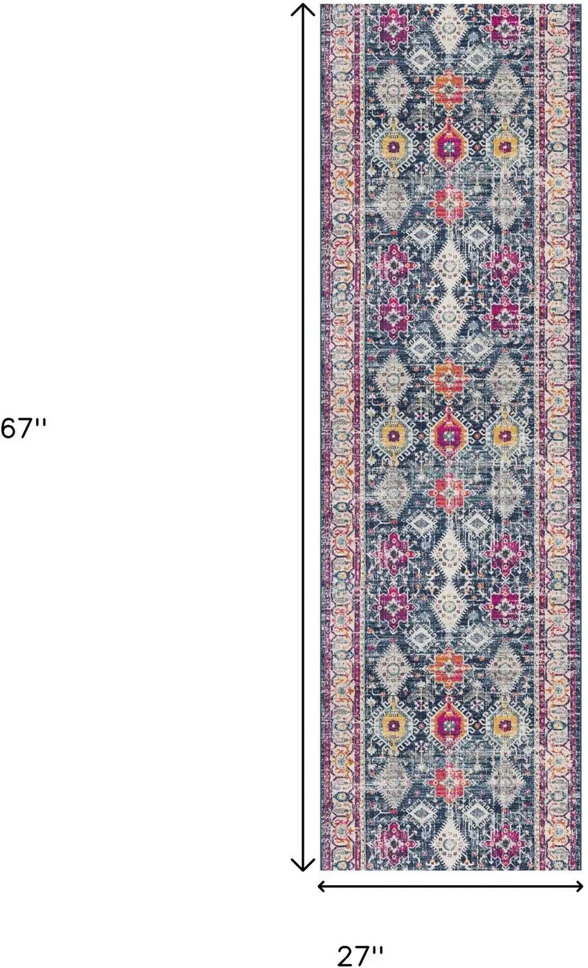 2' X 6' Navy Oriental Area Rug Photo 3