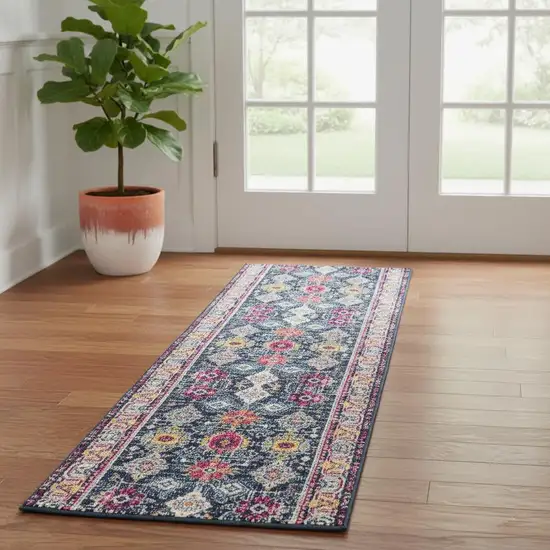 2' X 6' Navy Oriental Area Rug Photo 1