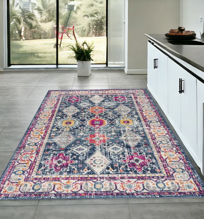 Navy Blue Oriental Dhurrie Area Rug Photo 1