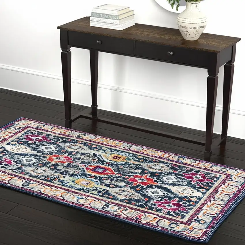 Blue and Ivory Oriental Area Rug Photo 2