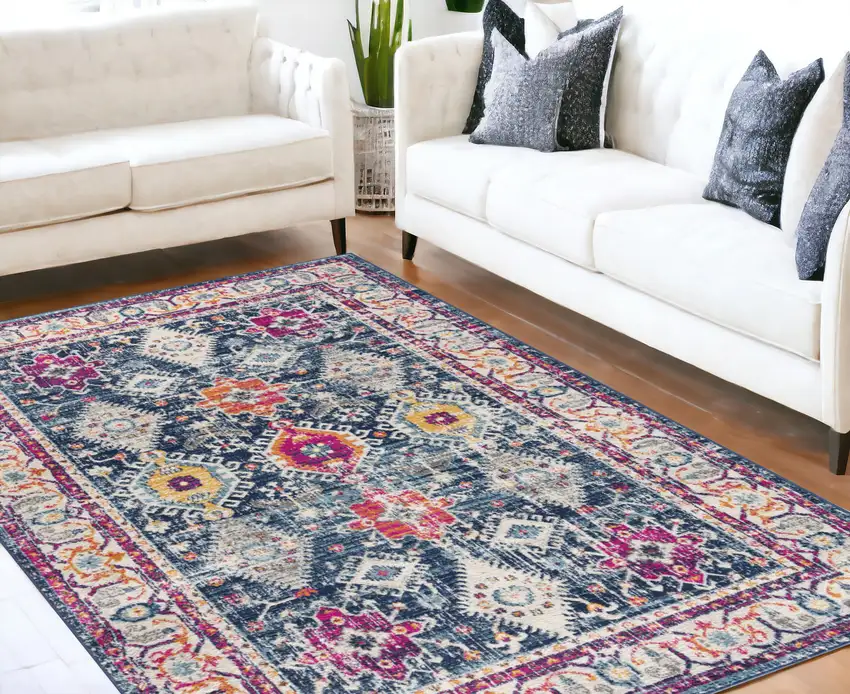 Navy Blue Oriental Dhurrie Area Rug Photo 1