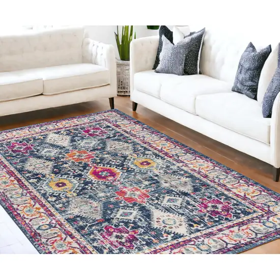 Navy Blue Oriental Dhurrie Area Rug Photo 1