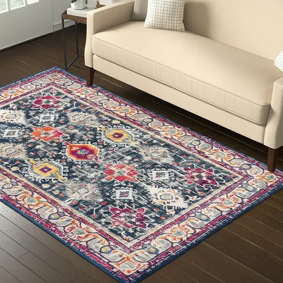 Blue and Ivory Oriental Area Rug Photo 1