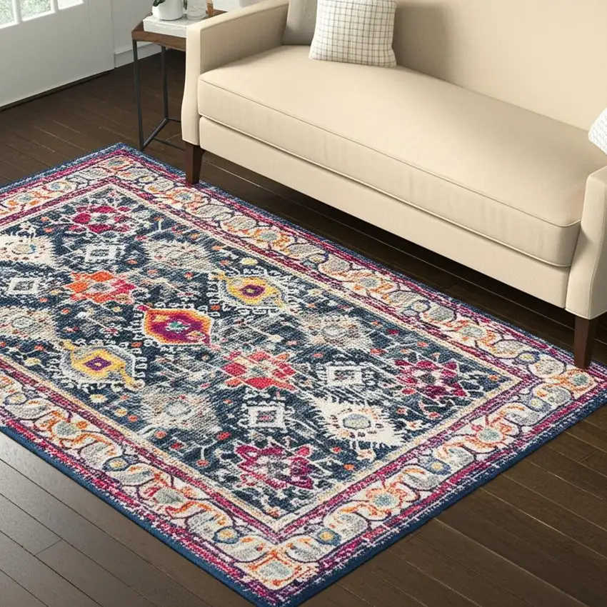 Blue and Ivory Oriental Area Rug Photo 1