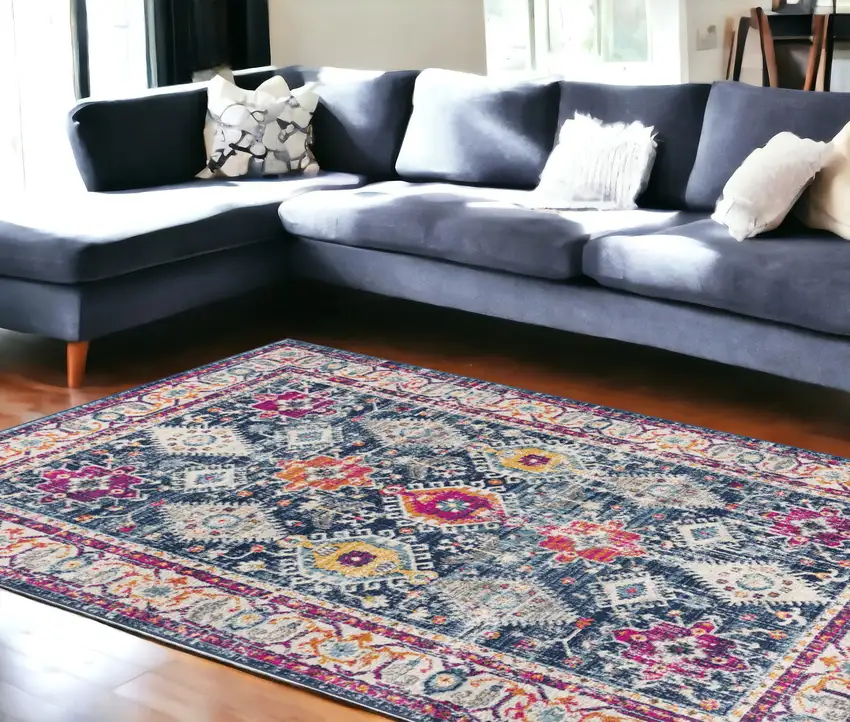 Navy Blue Oriental Dhurrie Area Rug Photo 1