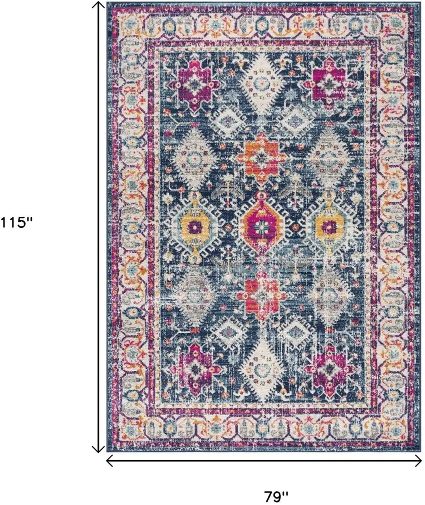 Blue and Ivory Oriental Area Rug Photo 6