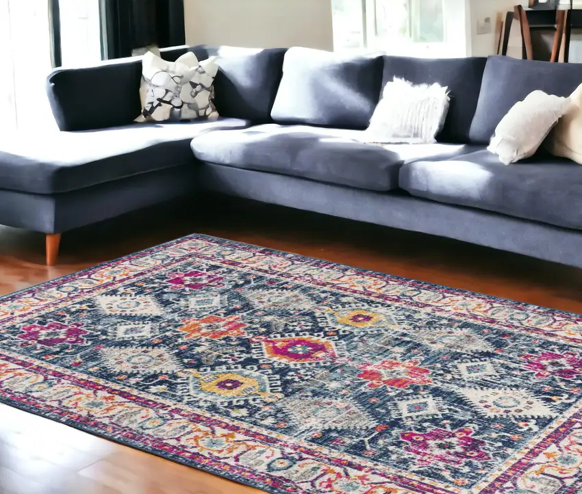 Navy Blue Oriental Dhurrie Area Rug Photo 1