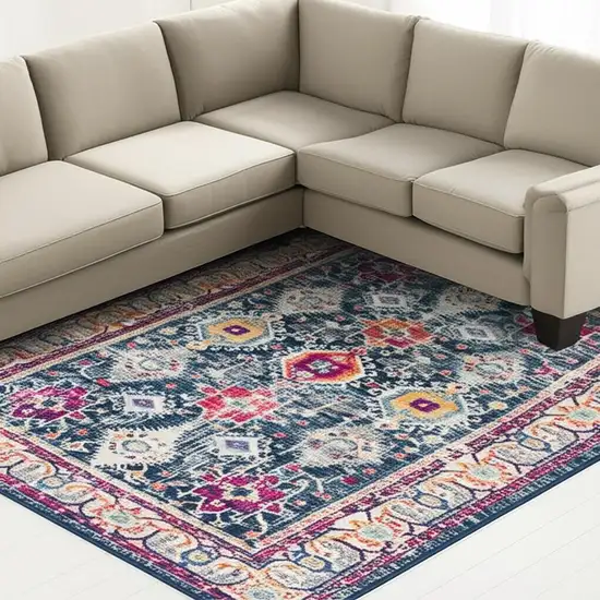 Blue and Ivory Oriental Area Rug Photo 2