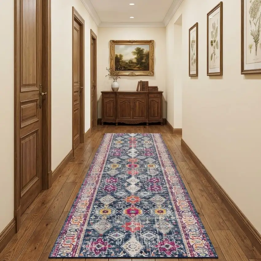 20' Blue And Ivory Oriental Runner Rug Photo 1