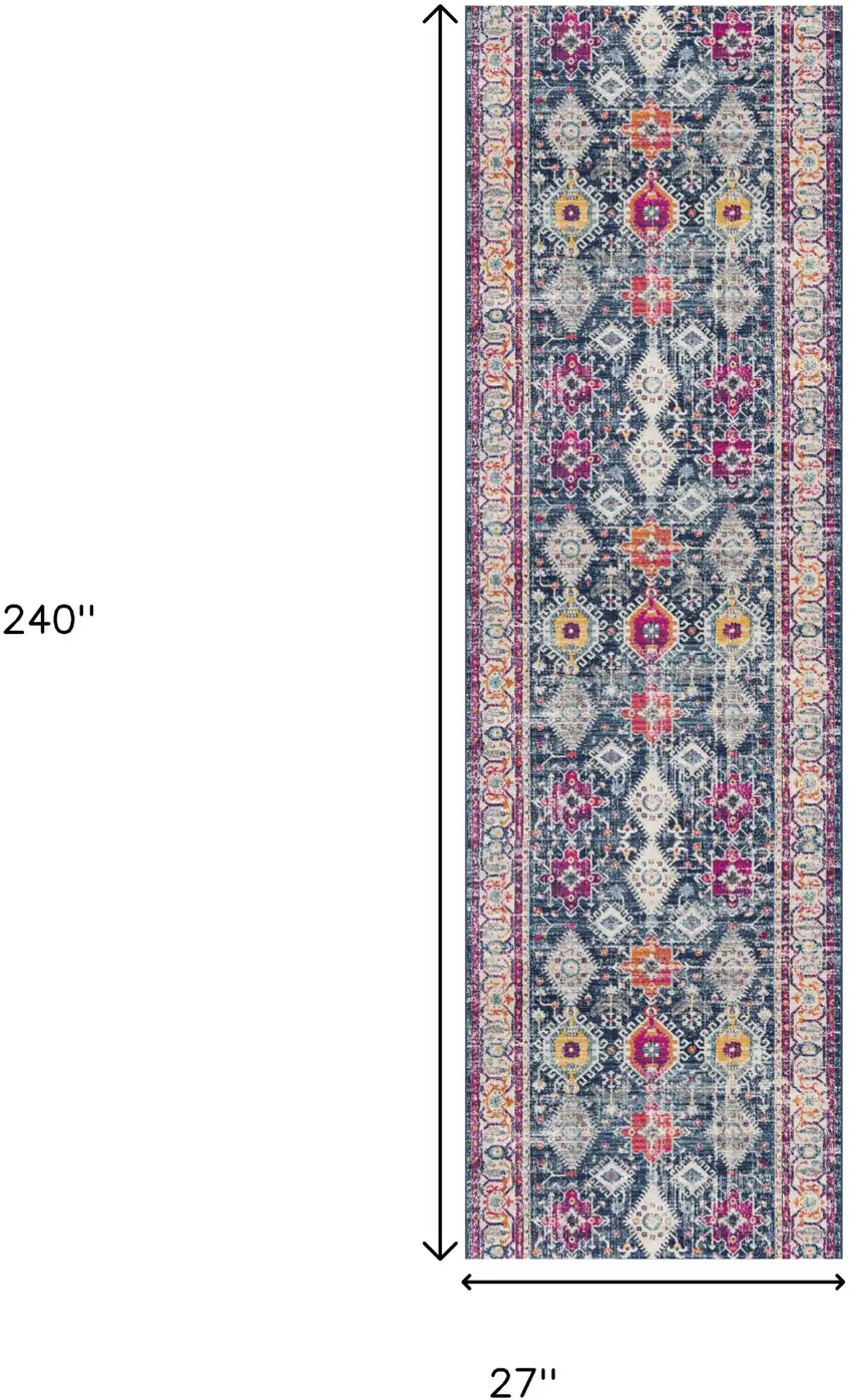 20' Blue And Ivory Oriental Runner Rug Photo 6