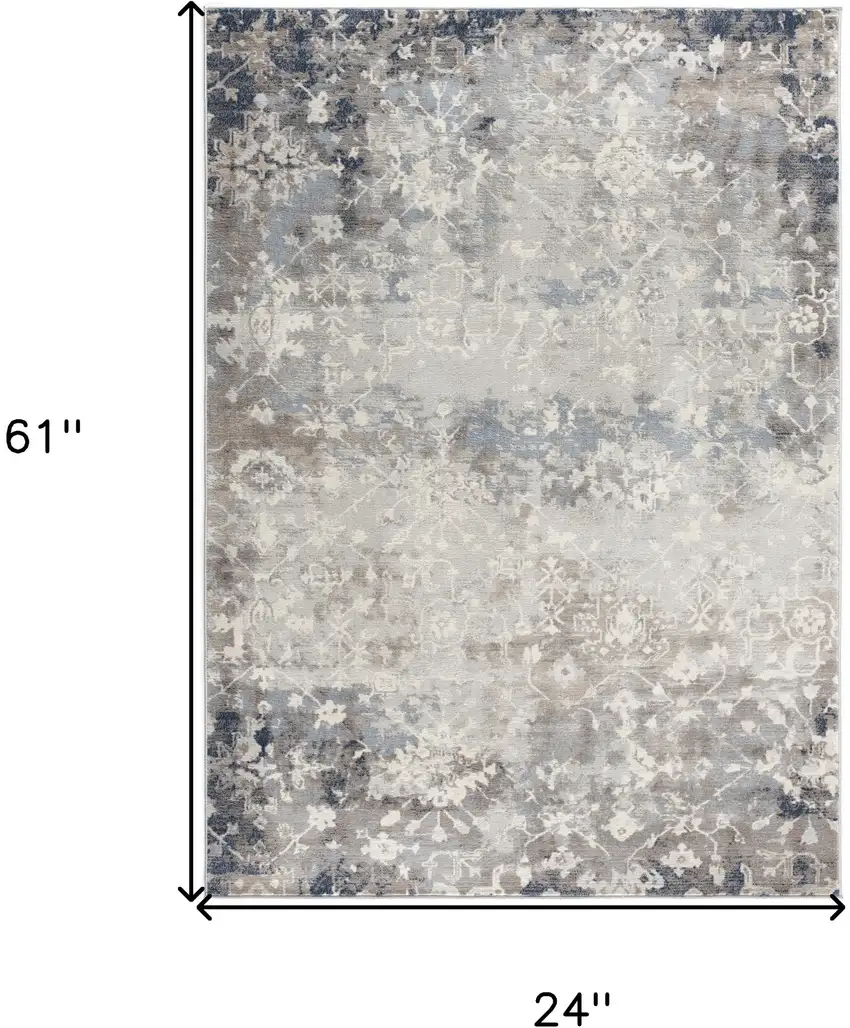 Navy And Beige Distressed Vines Area Rug Photo 3
