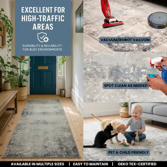 Navy And Beige Distressed Vines Area Rug Photo 3