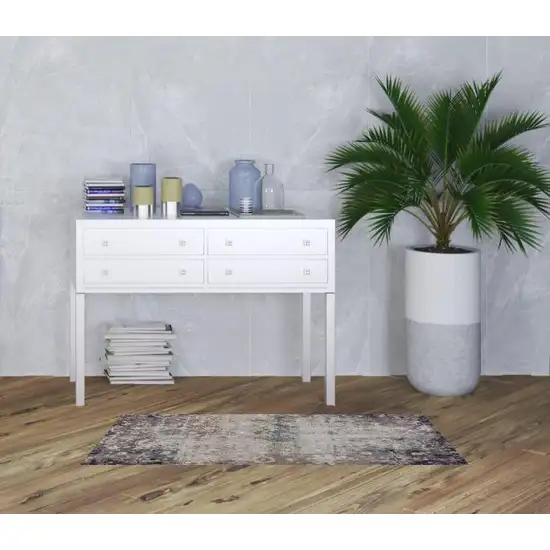 Navy and Beige Distressed Vines Area Rug Photo 4