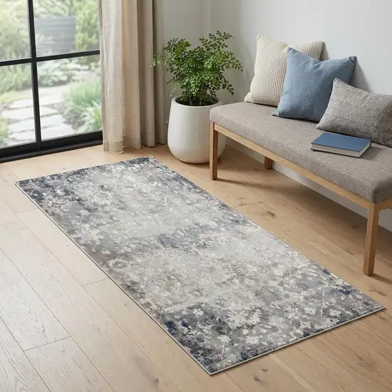 Navy And Beige Distressed Vines Area Rug Photo 1