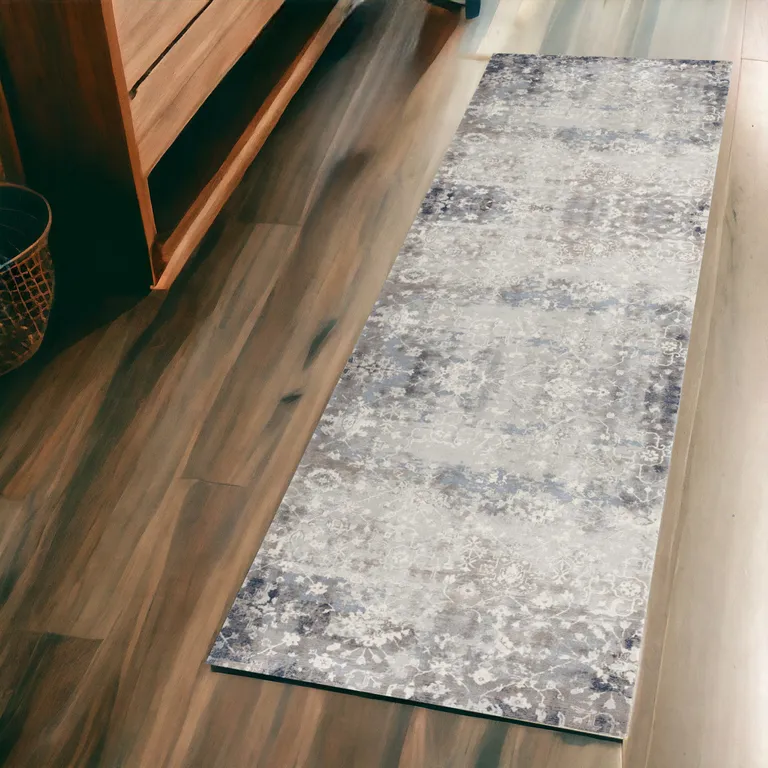 Navy and Beige Distressed Vines Area Rug Photo 1