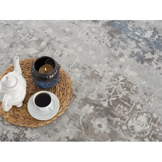 2' X 6' Navy And Beige Distressed Vines Area Rug Photo 3