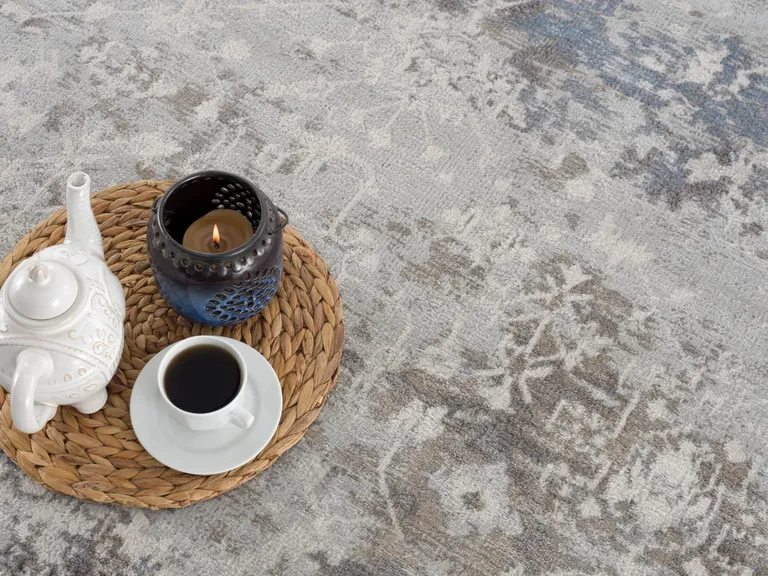 Navy and Beige Distressed Vines Area Rug Photo 3