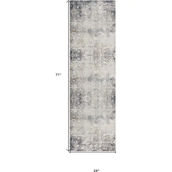 2' X 6' Navy And Beige Distressed Vines Area Rug Photo 6